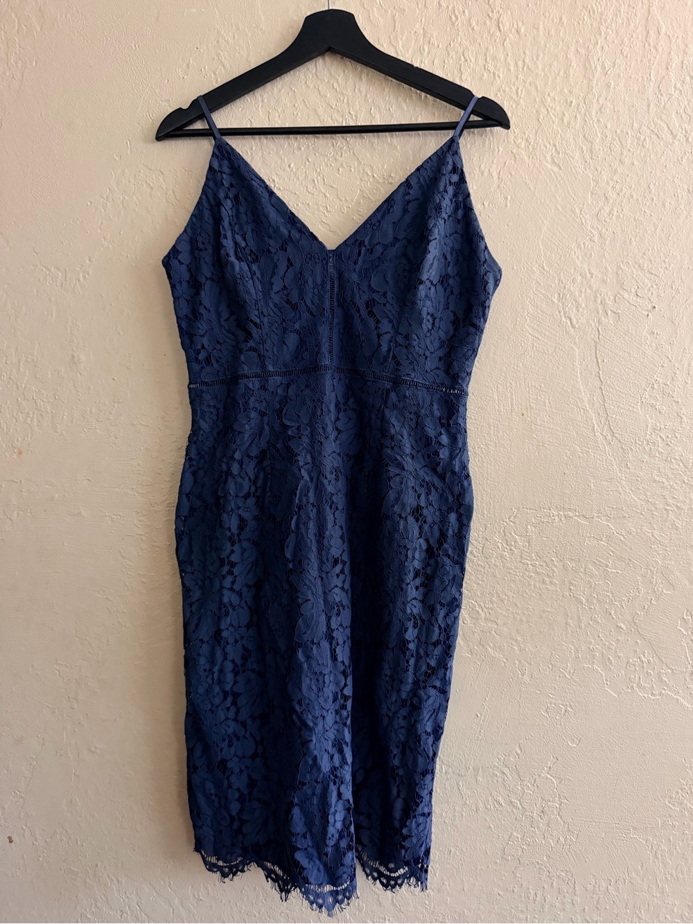 Astr Navy Lace Midi Slip Dress
